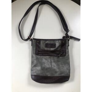Union Bay Slate Gray & Brown Leather Small Organizer Crossbody Purse 9" x10" x2"